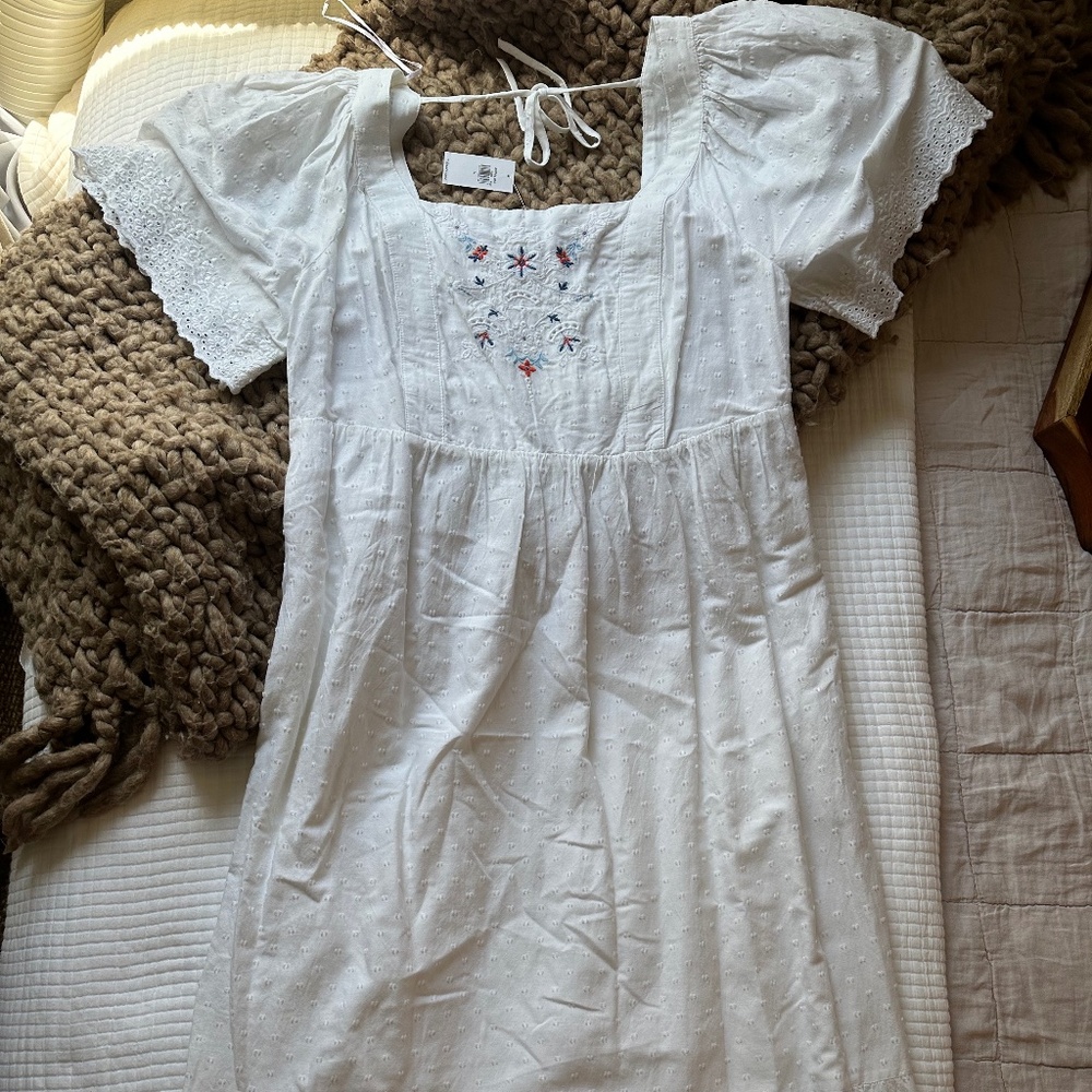 NWTs Old Navy Fit & Flare Tie-Back Clip-Dot Midi Dress, Size L, White